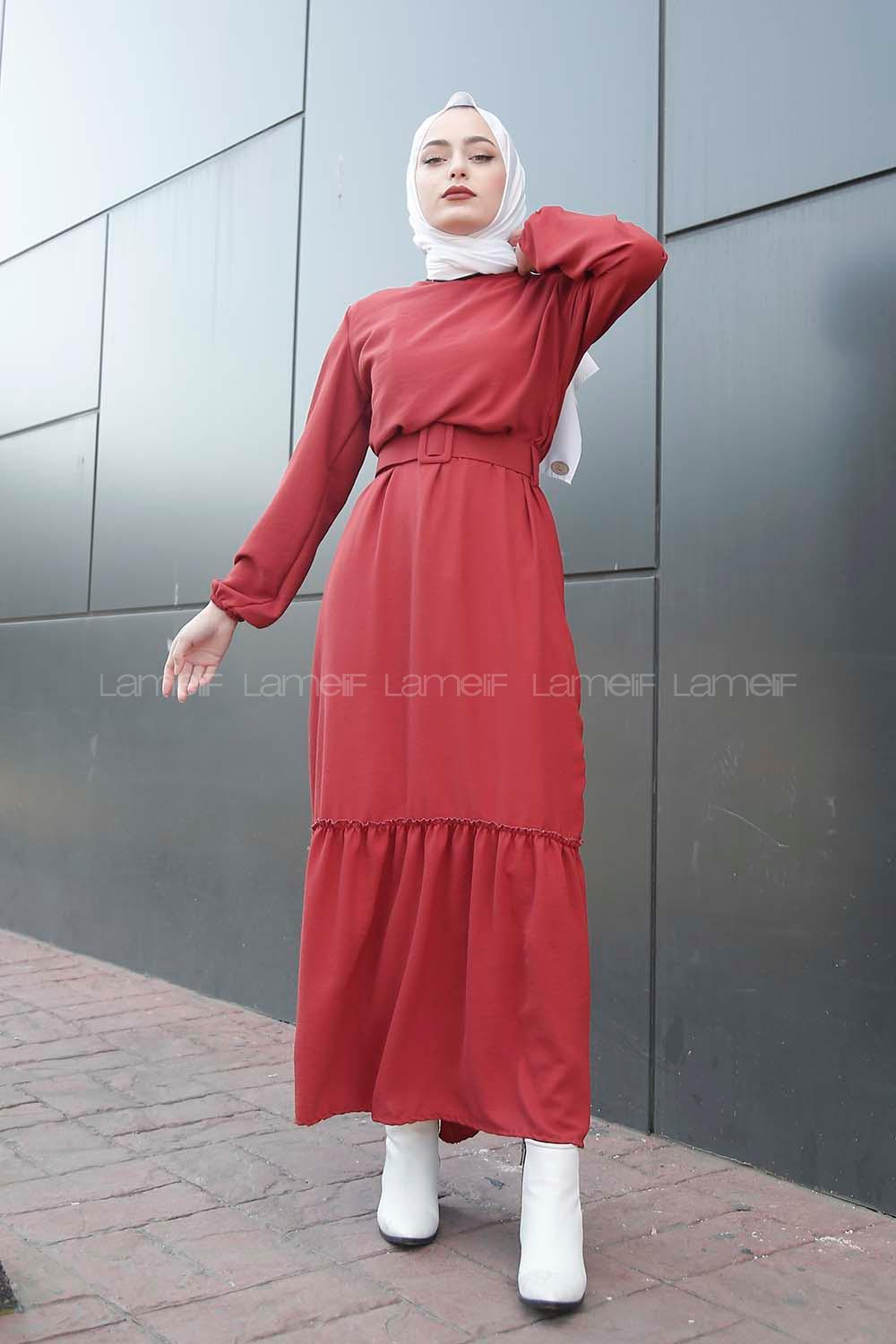 Modalamelif Kemerli Ayrobin Elbise Gül