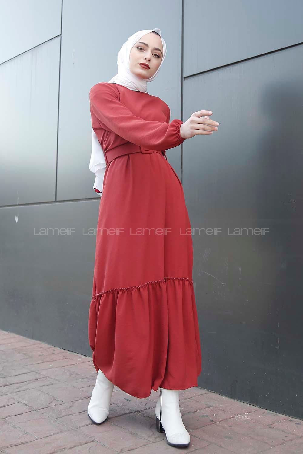 Modalamelif Kemerli Ayrobin Elbise Gül