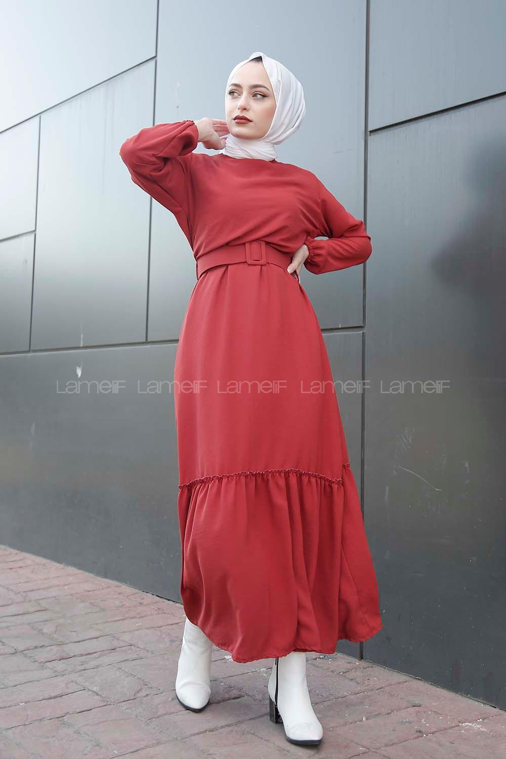 Modalamelif Kemerli Ayrobin Elbise Gül