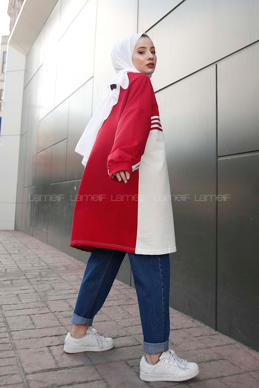 Modalamelif Şerit Çizgili Tunik Kırmızı