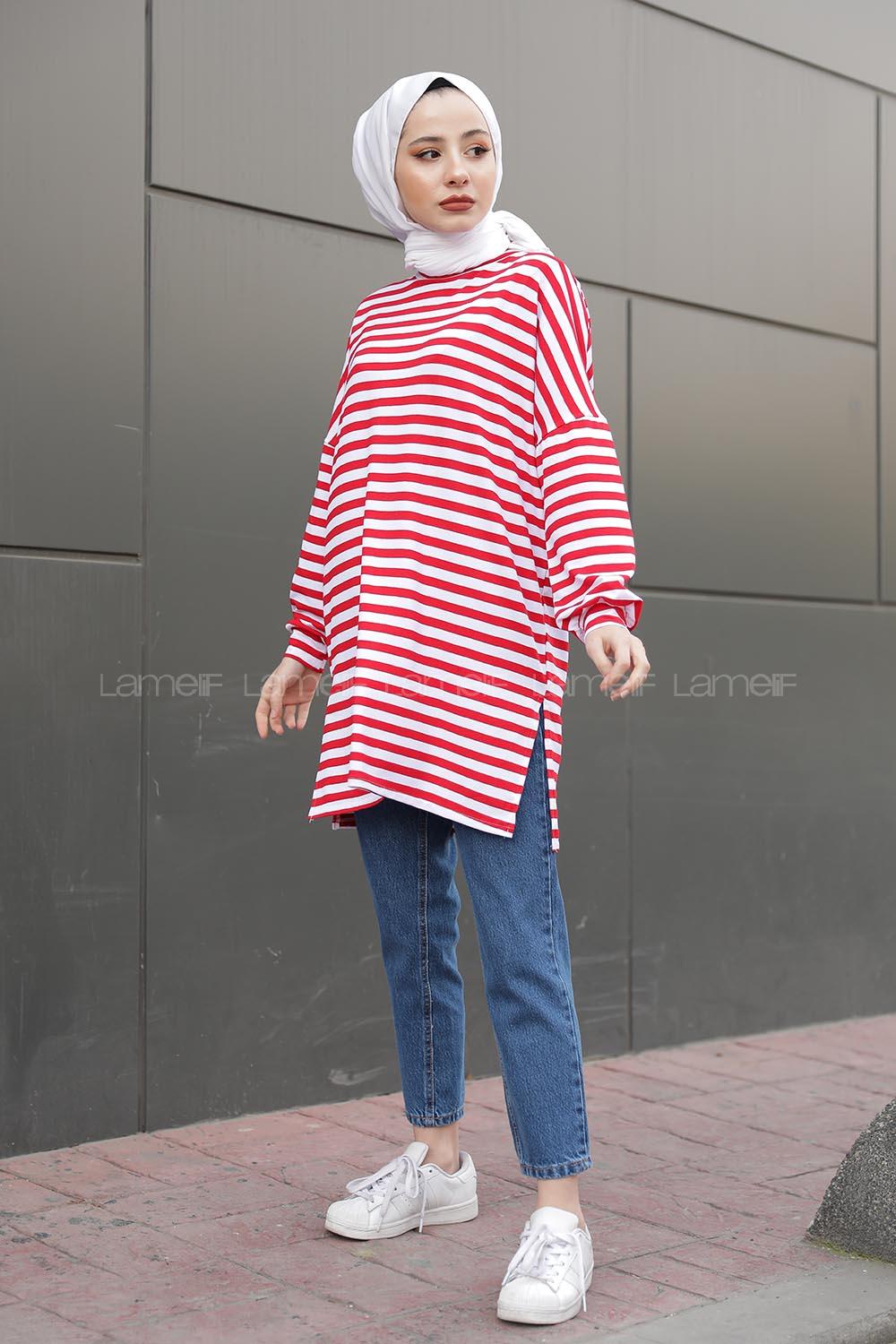 Modalamelif  Çizgili Tunik  Kırmızı