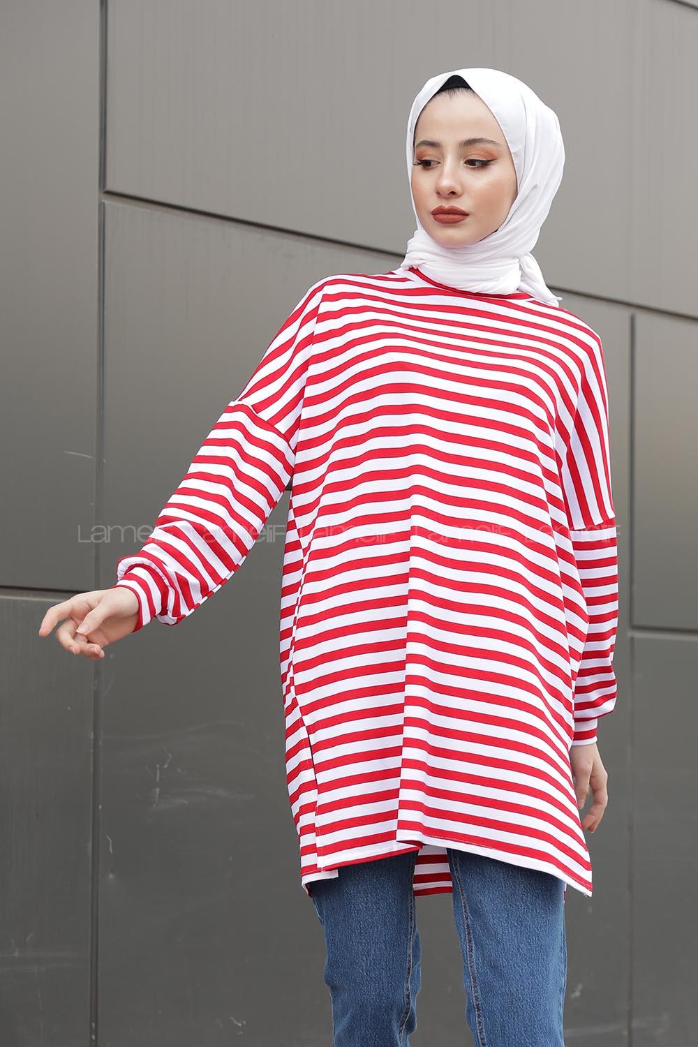 Modalamelif  Çizgili Tunik  Kırmızı