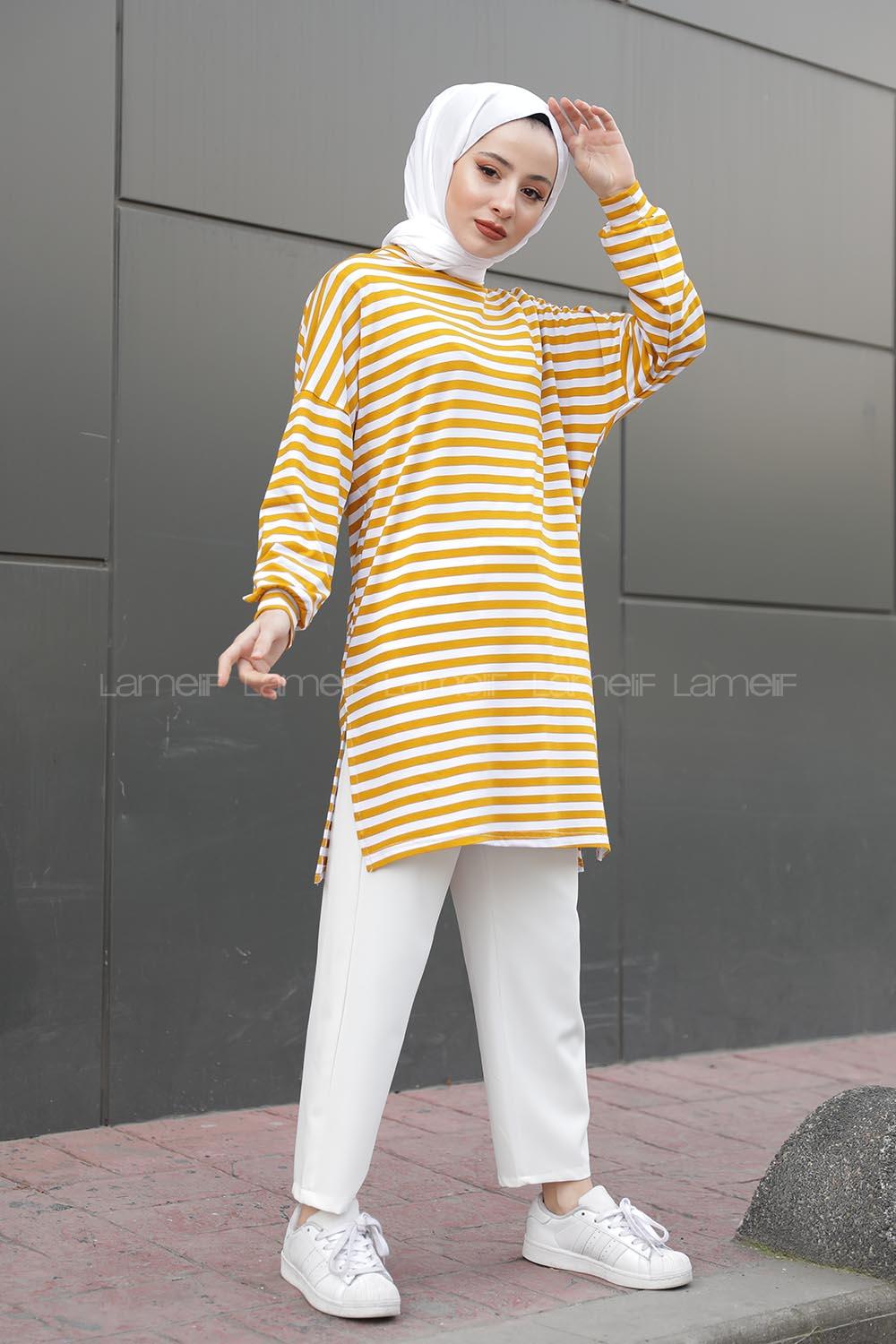 Modalamelif  Çizgili Tunik Sarı
