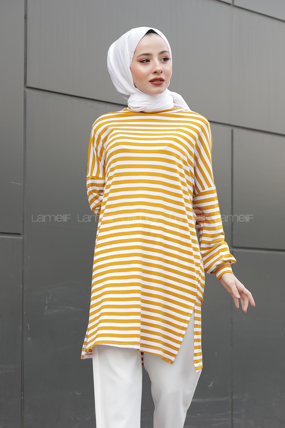Modalamelif  Çizgili Tunik Sarı