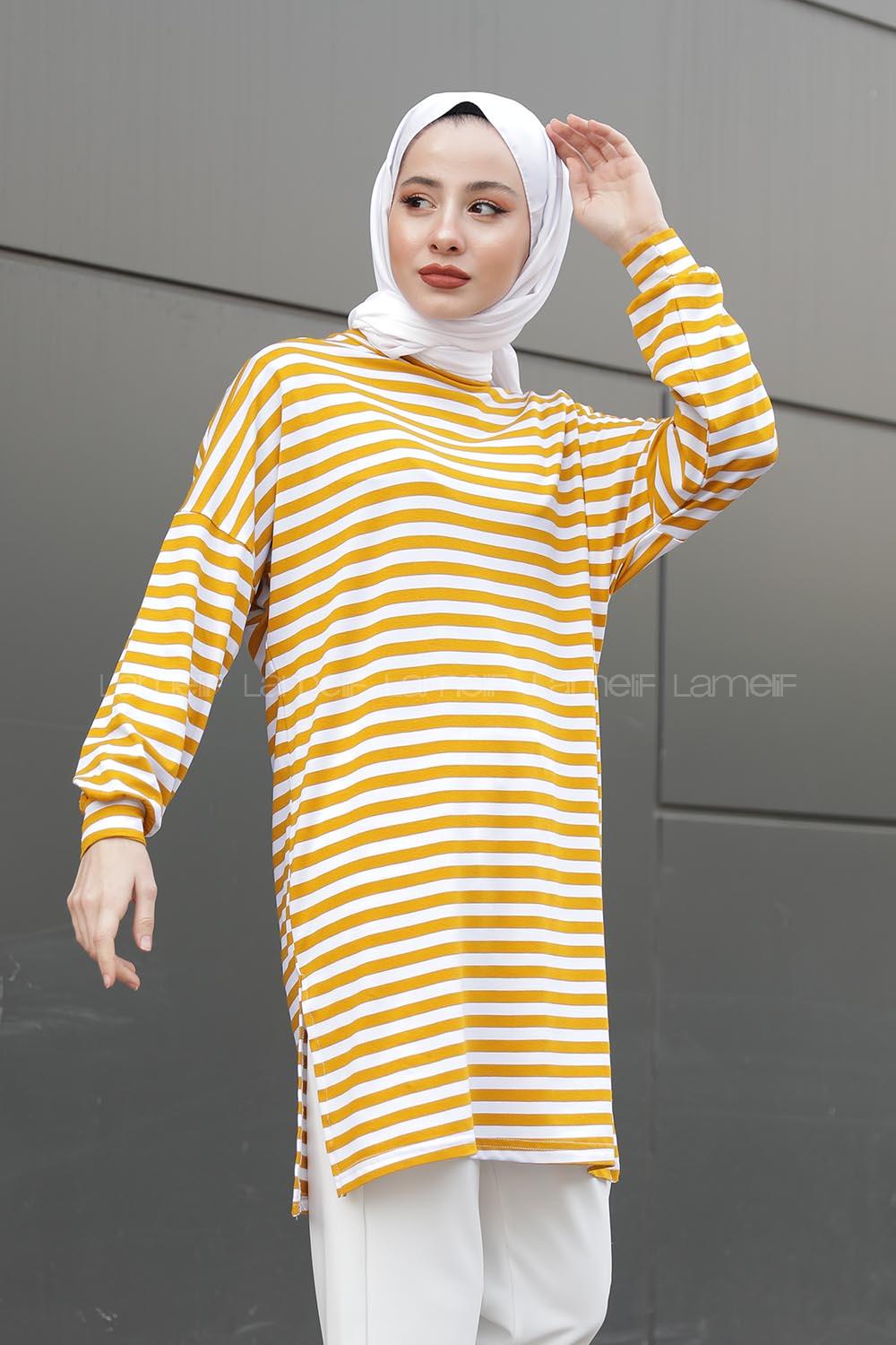 Modalamelif  Çizgili Tunik Sarı