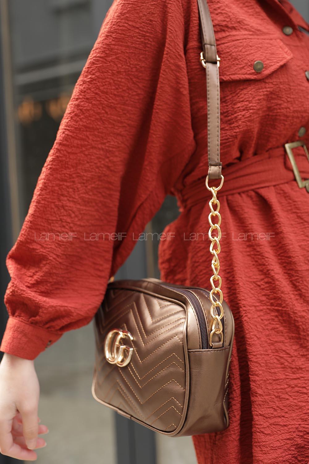 Modalamelif Metal Zincir Askılı Omuz Çantası Gold