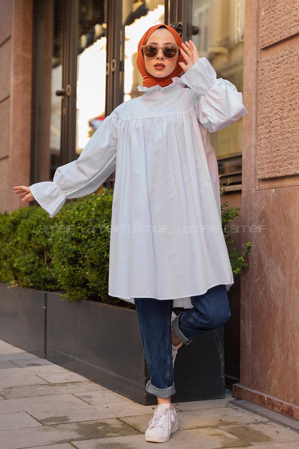 Modalamelif Dakron Büzgülü Gömlek Beyaz