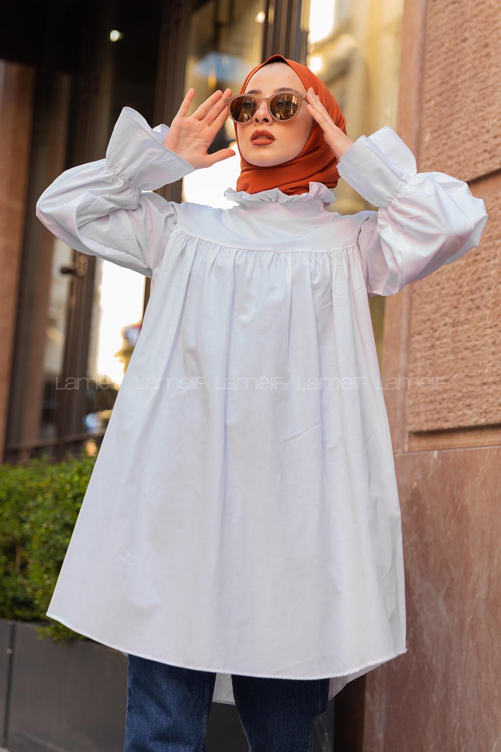 Modalamelif Dakron Büzgülü Gömlek Beyaz