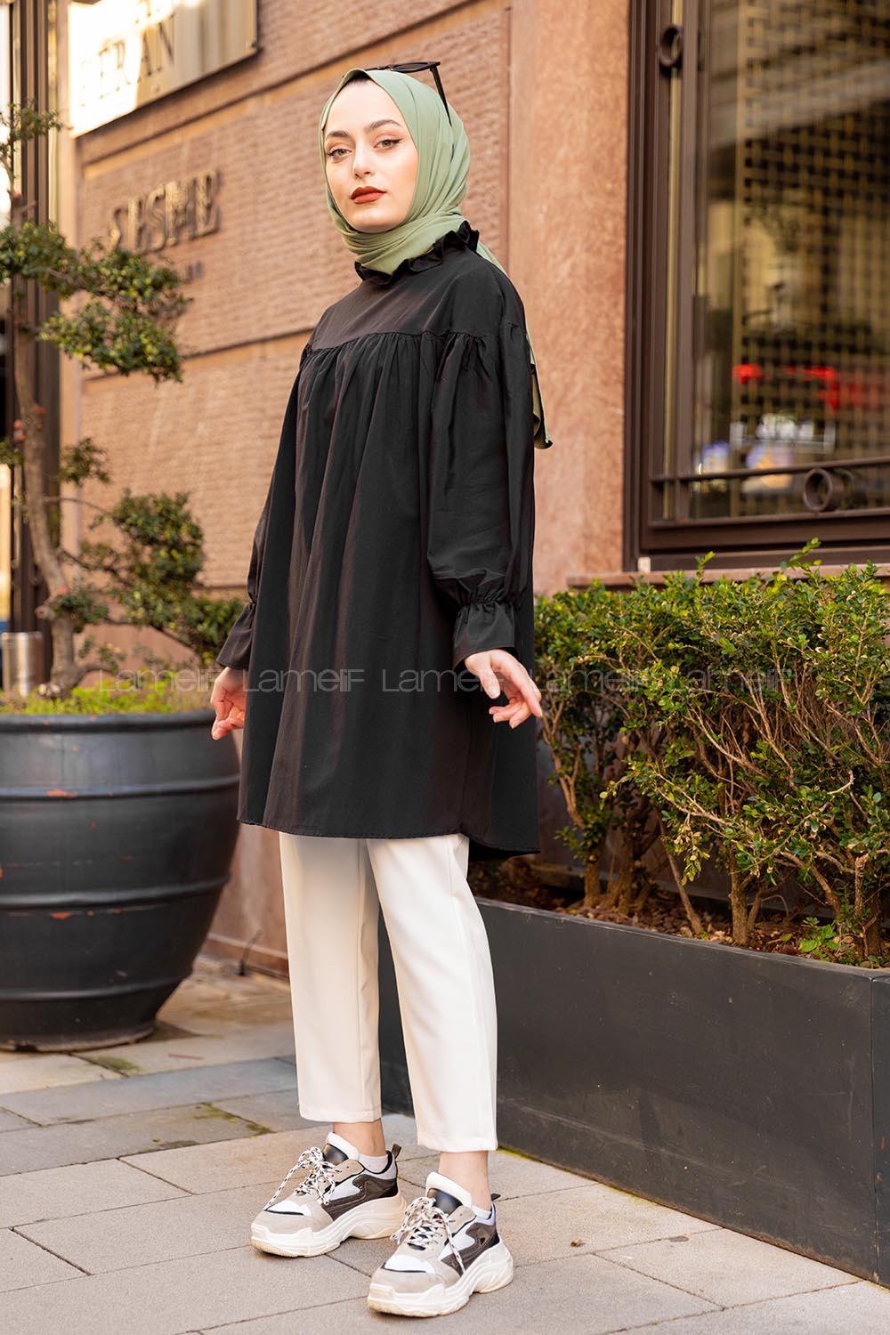 Modalamelif Dakron Büzgülü Gömlek Siyah