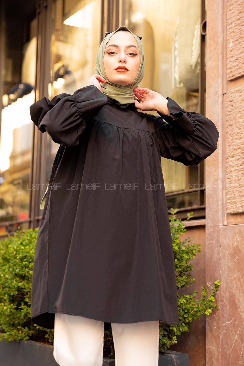 Modalamelif Dakron Büzgülü Gömlek Siyah