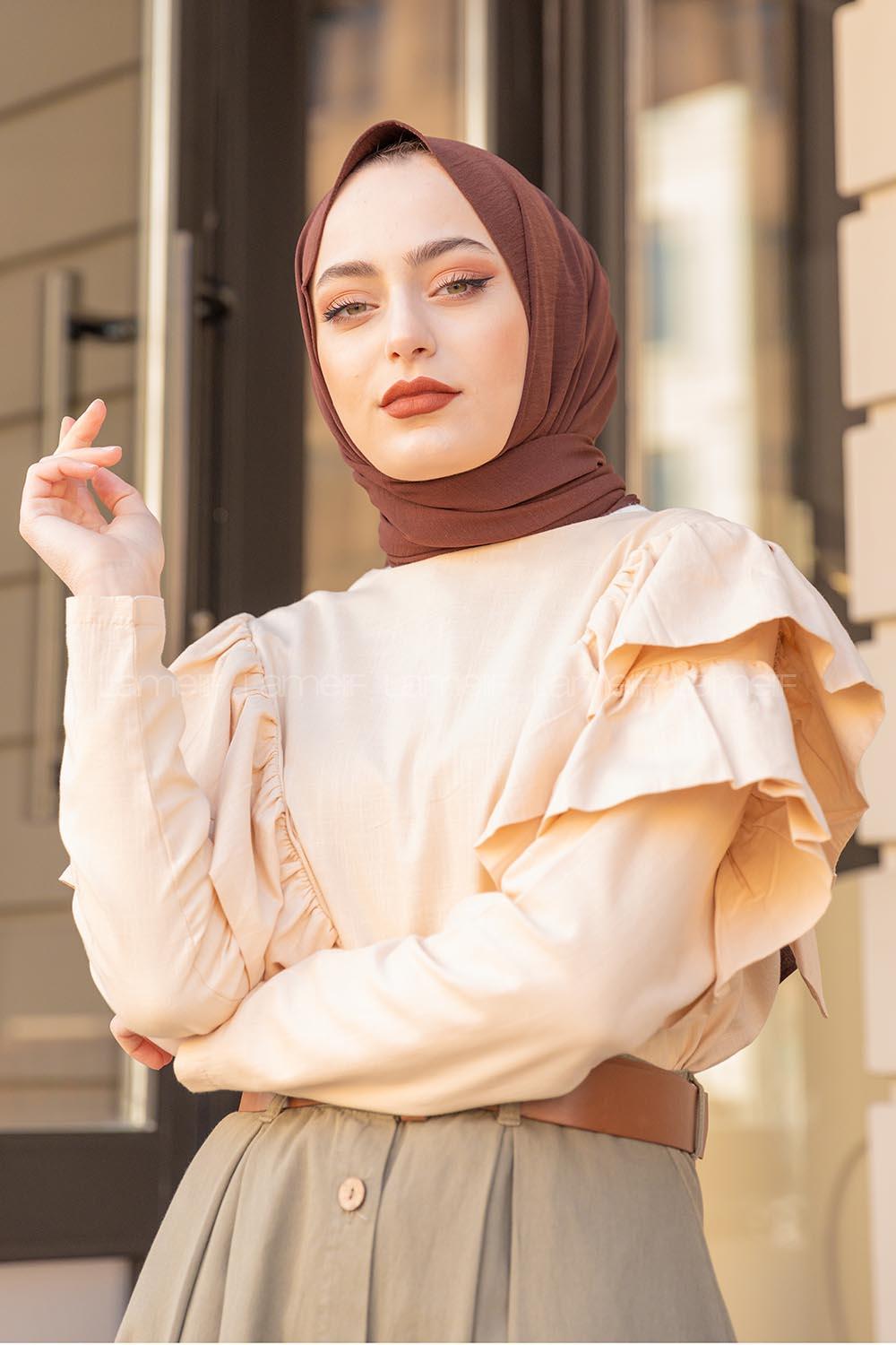 Modalamelif Kol Fırfırlı Tunik Bej