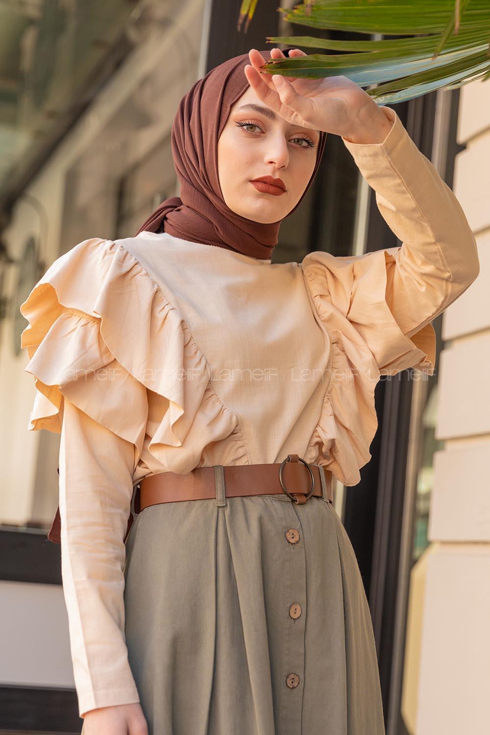 Modalamelif Kol Fırfırlı Tunik Bej