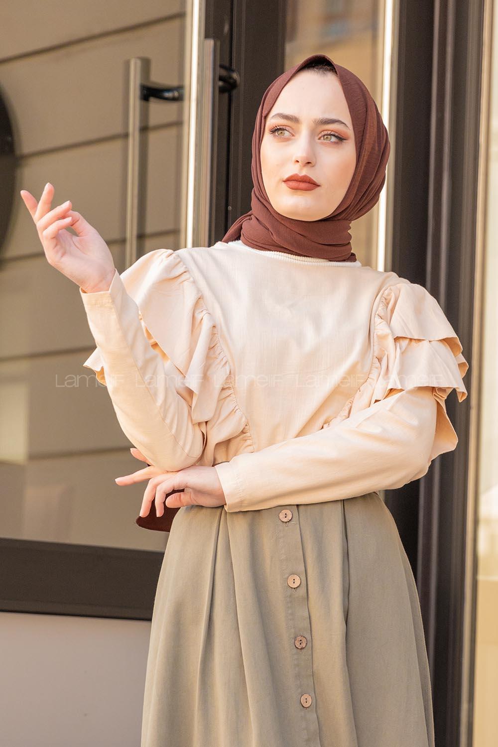 Modalamelif Kol Fırfırlı Tunik Bej