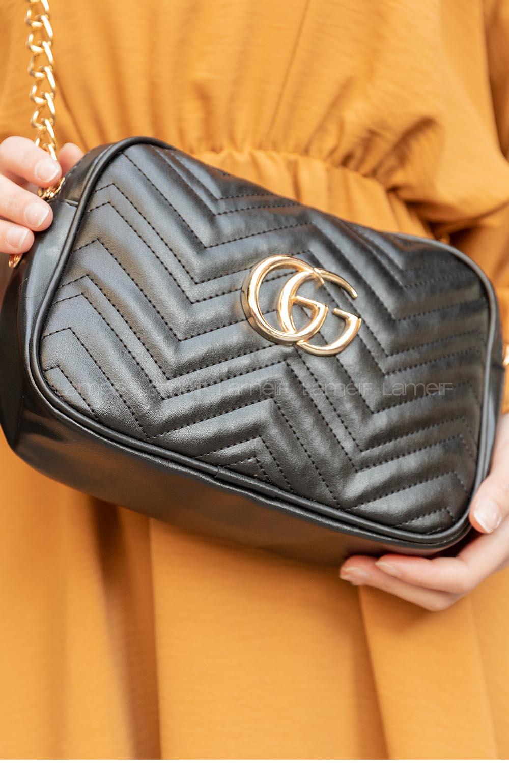 Modalamelif Metal Zincir Askılı Omuz Çantası Siyah