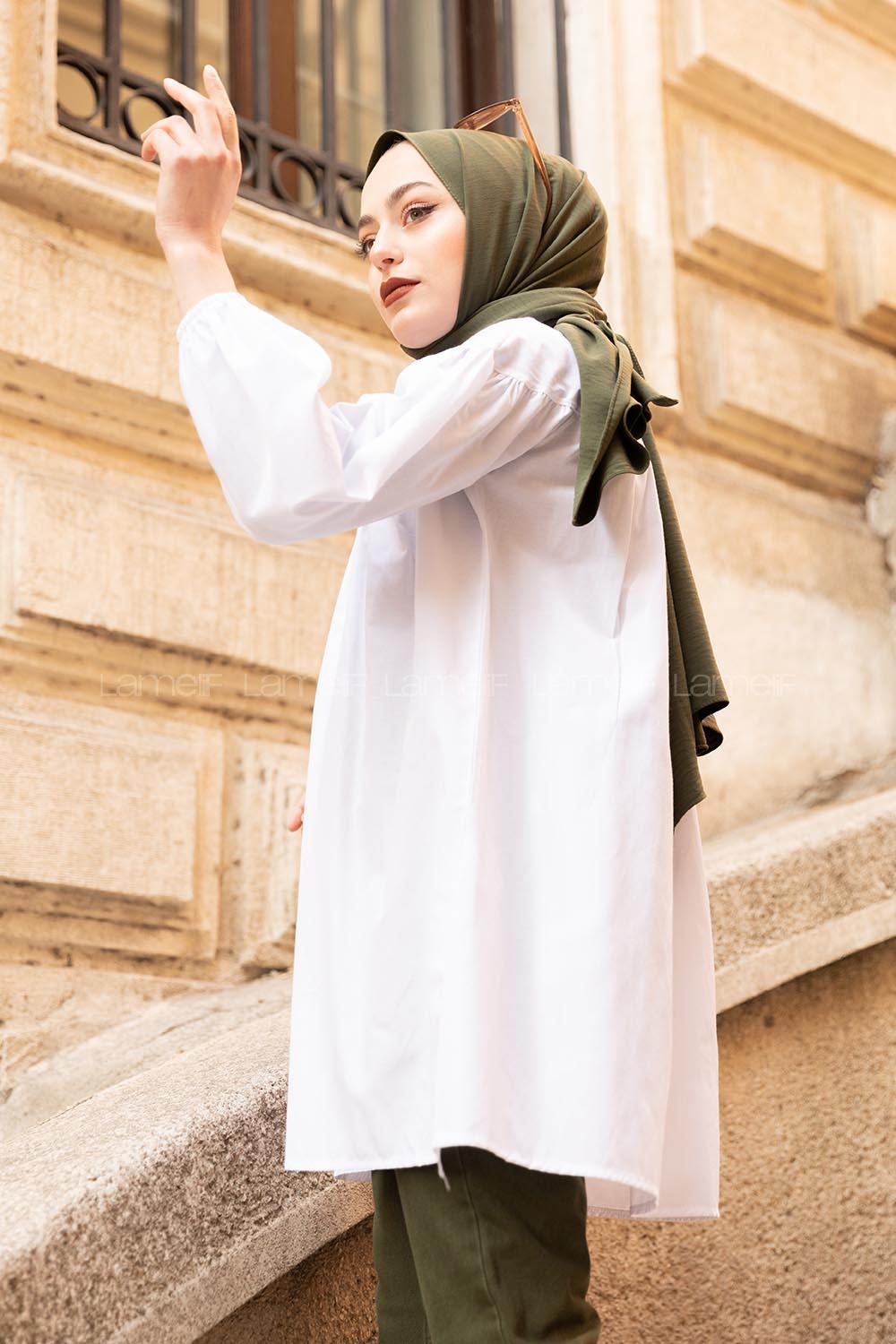 Modalamelif Göğüs Kısmı Robalı Tunik Beyaz