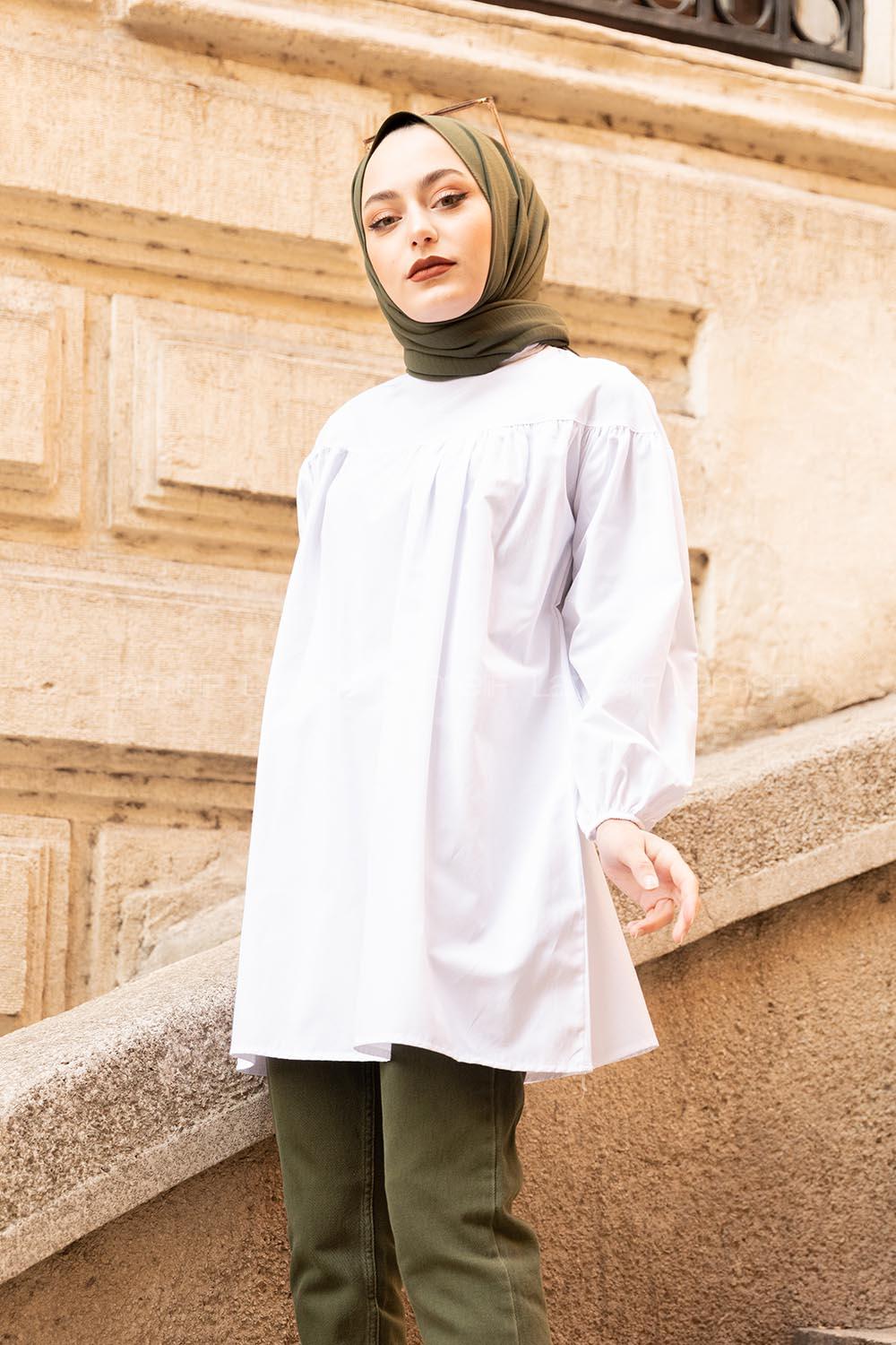 Modalamelif Göğüs Kısmı Robalı Tunik Beyaz