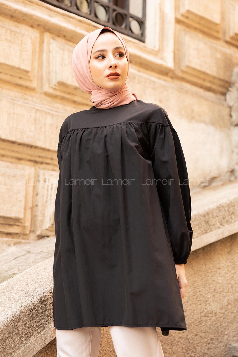 Modalamelif Göğüs Kısmı Robalı Tunik Siyah