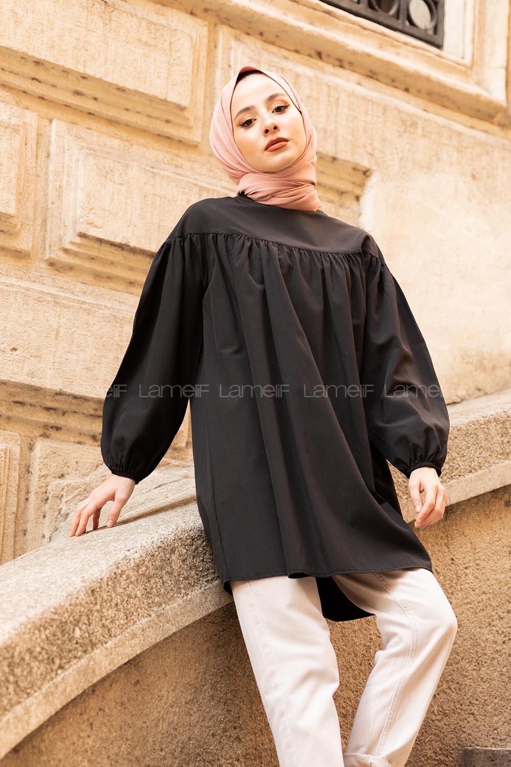 Modalamelif Göğüs Kısmı Robalı Tunik Siyah