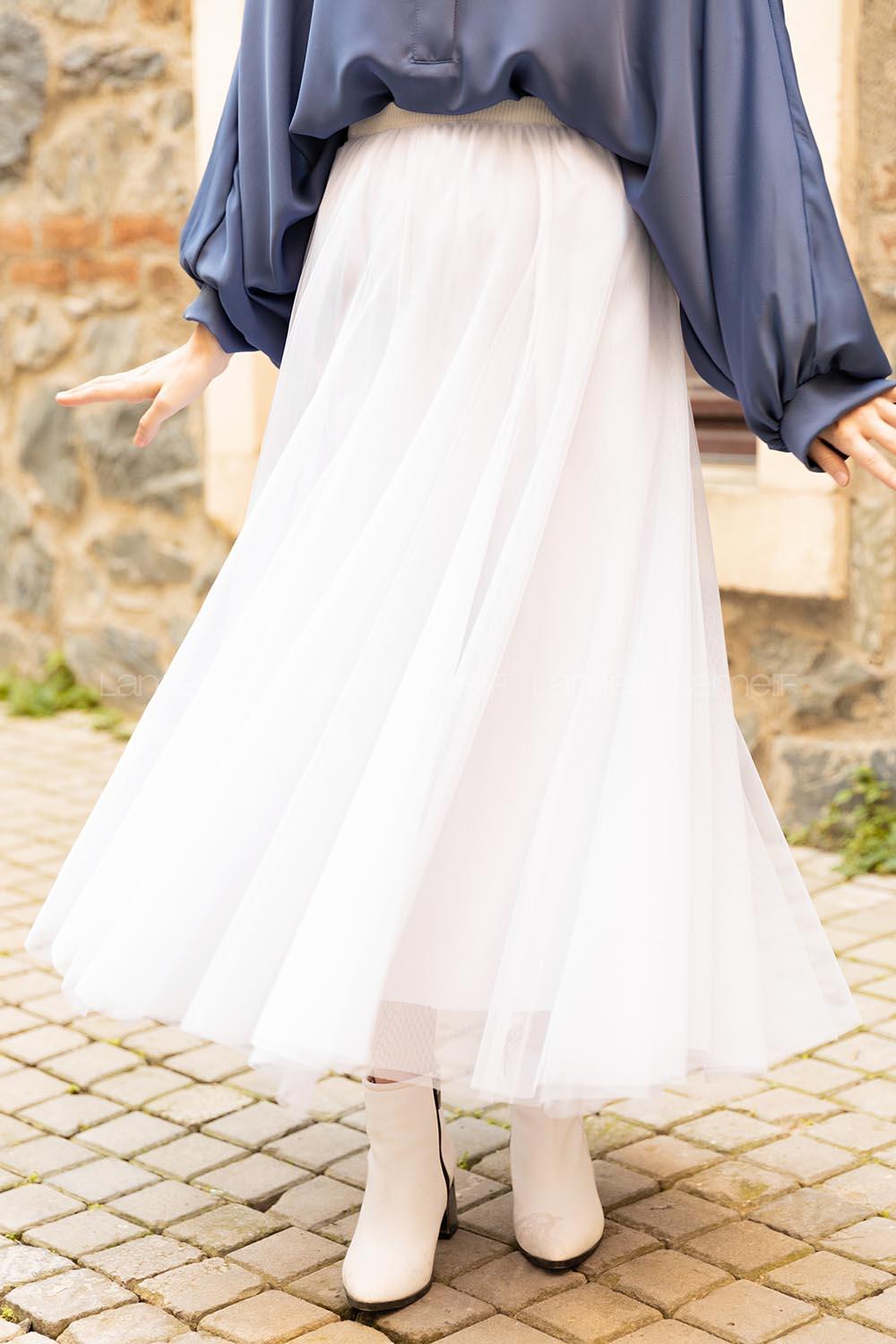 Modalamelif Beli Lastikli Tül Etek Beyaz