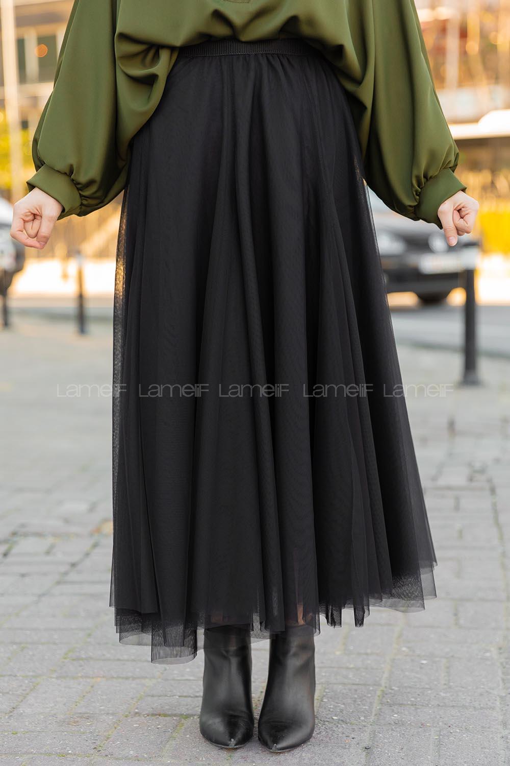 Modalamelif Beli Lastikli Tül Etek Siyah