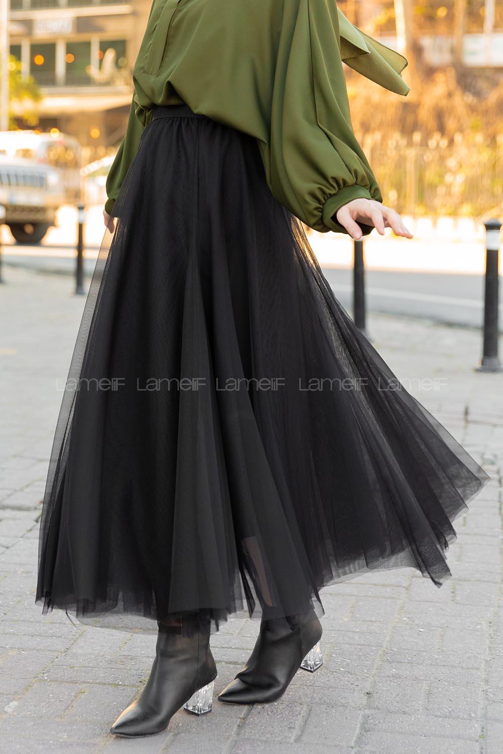 Modalamelif Beli Lastikli Tül Etek Siyah