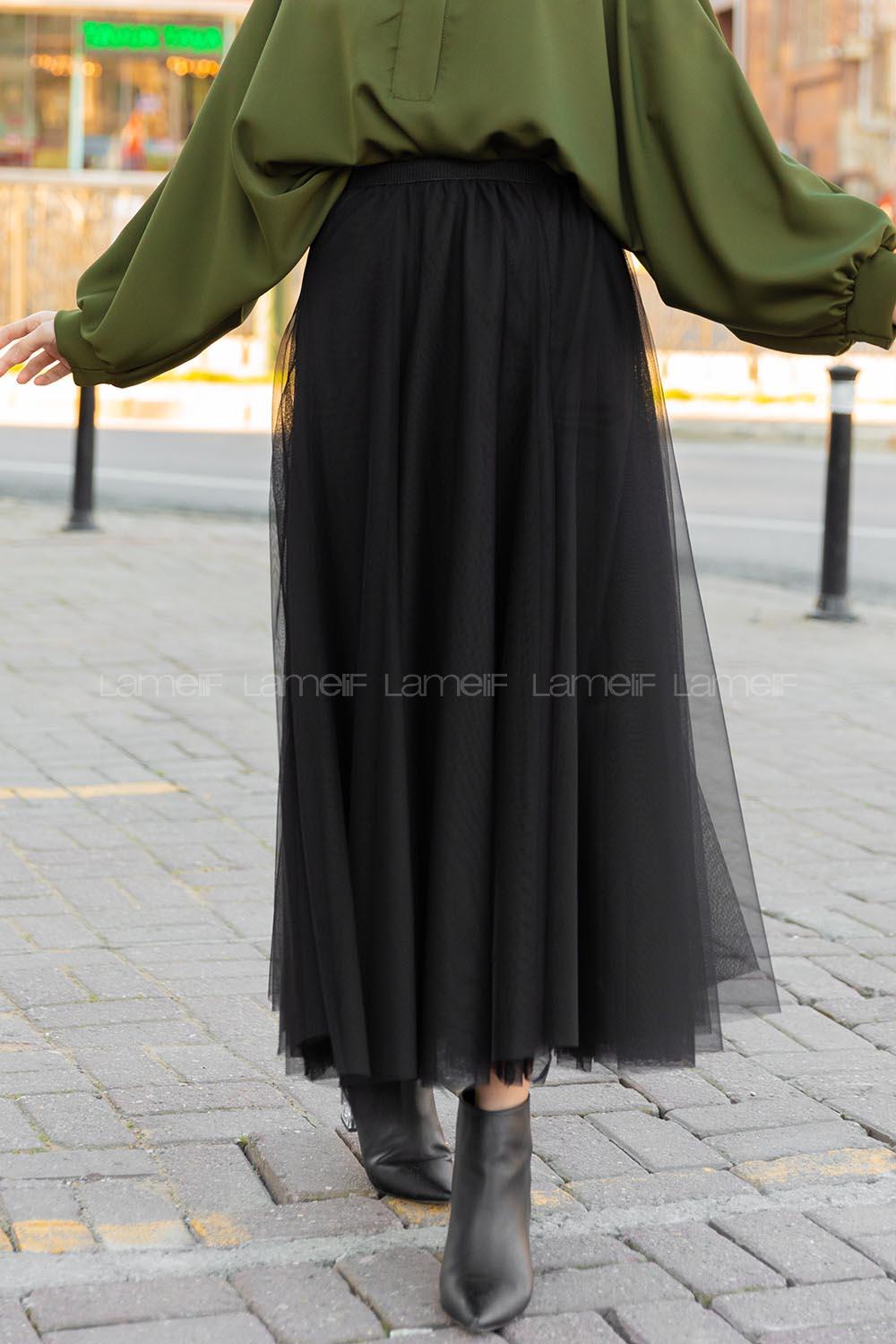 Modalamelif Beli Lastikli Tül Etek Siyah