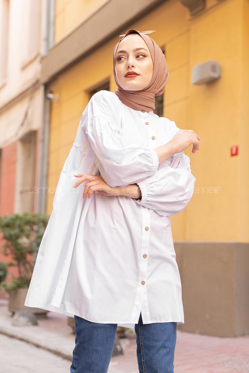 Modalamelif Hakim Yaka Gömlek Beyaz