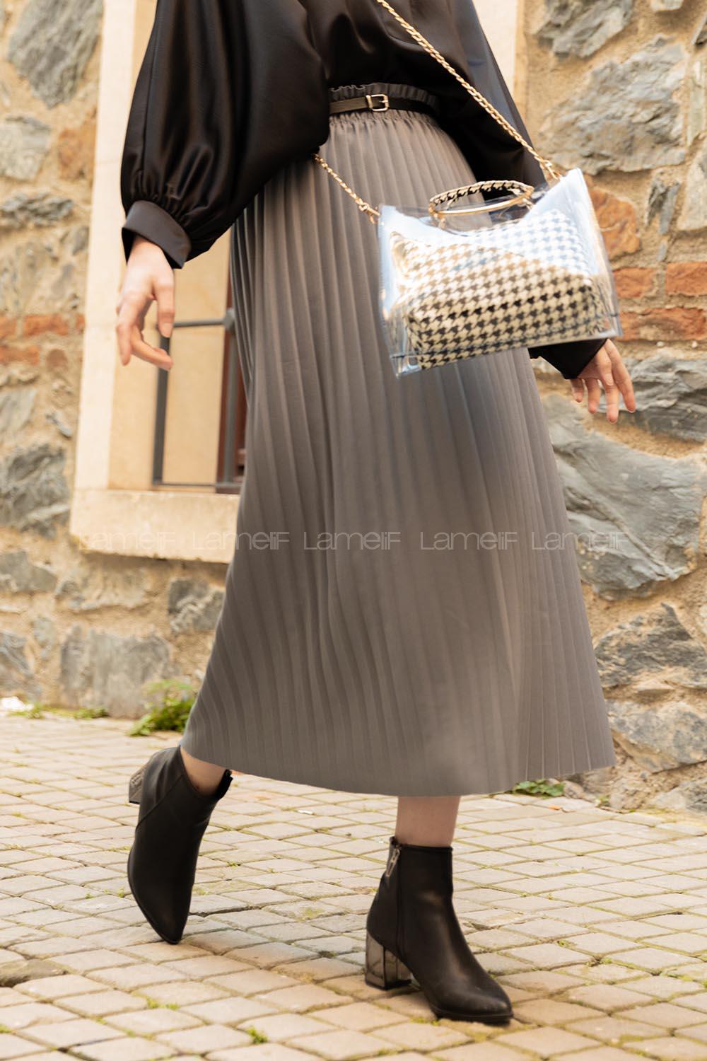 Modalamelif Kemerli Mira Etek Gri