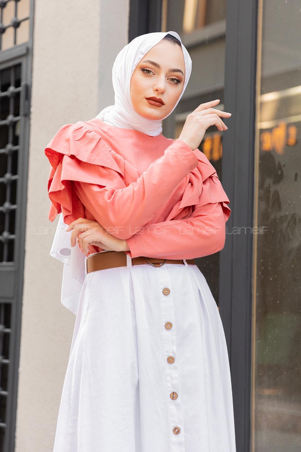 Modalamelif Kol Fırfırlı Tunik Gül