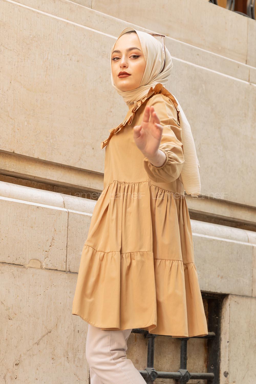 Modalamelif Önü Fırfırlı Tunik Camel