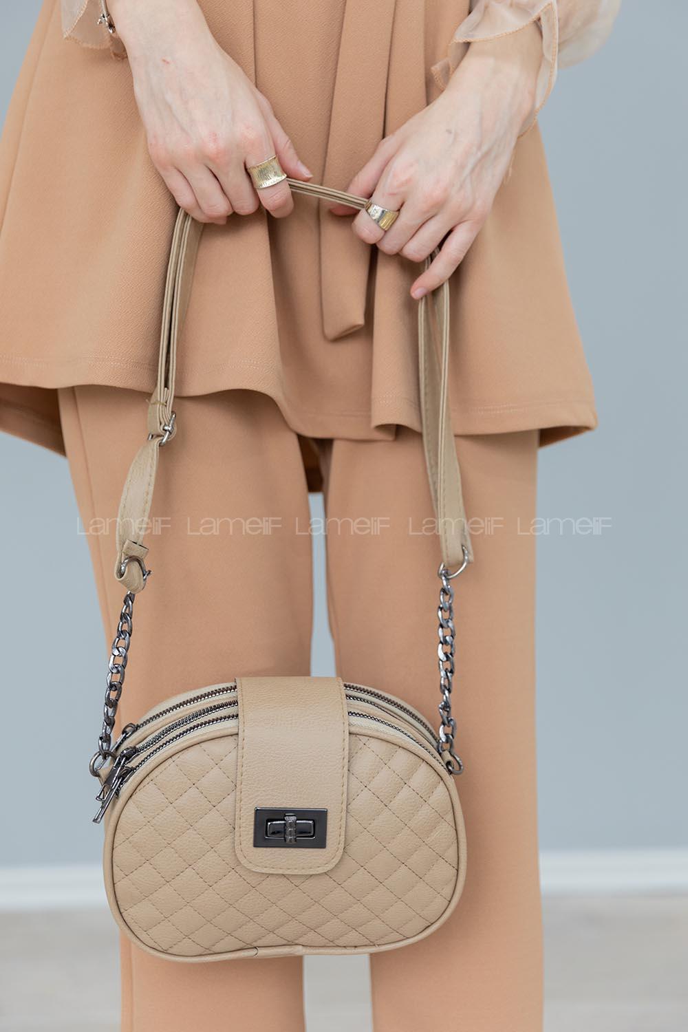 Lamelif Matmazel model Askılı Omuz Çantası Vizonrengi