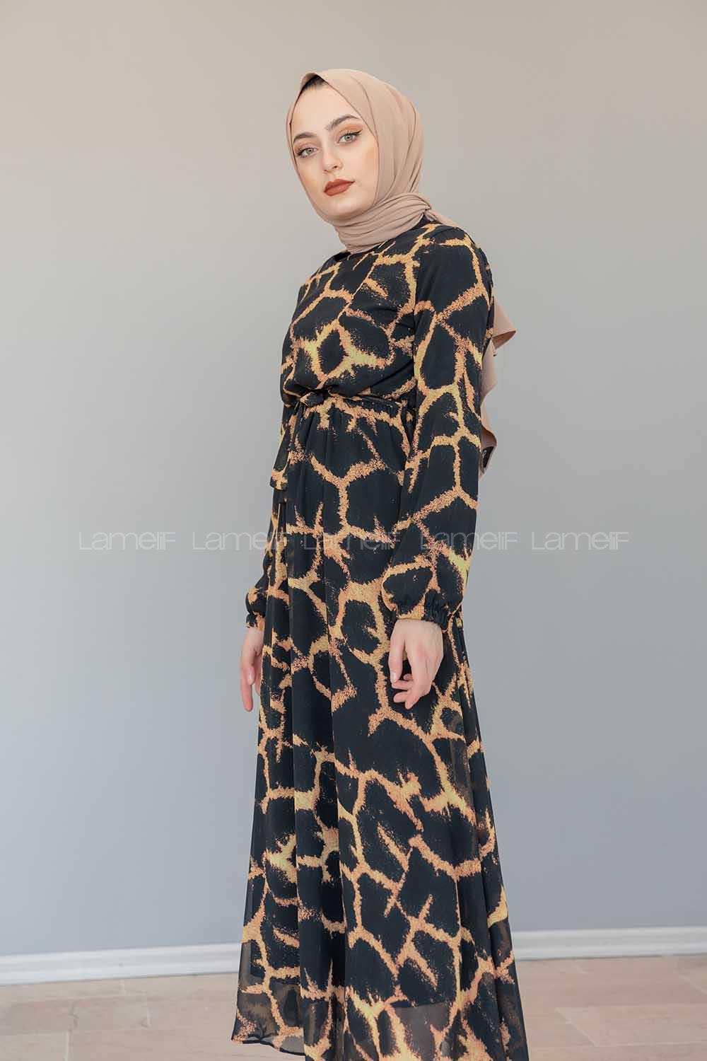 Modalamelif İçi Astarlı Lepor Şifon Elbise Siyah