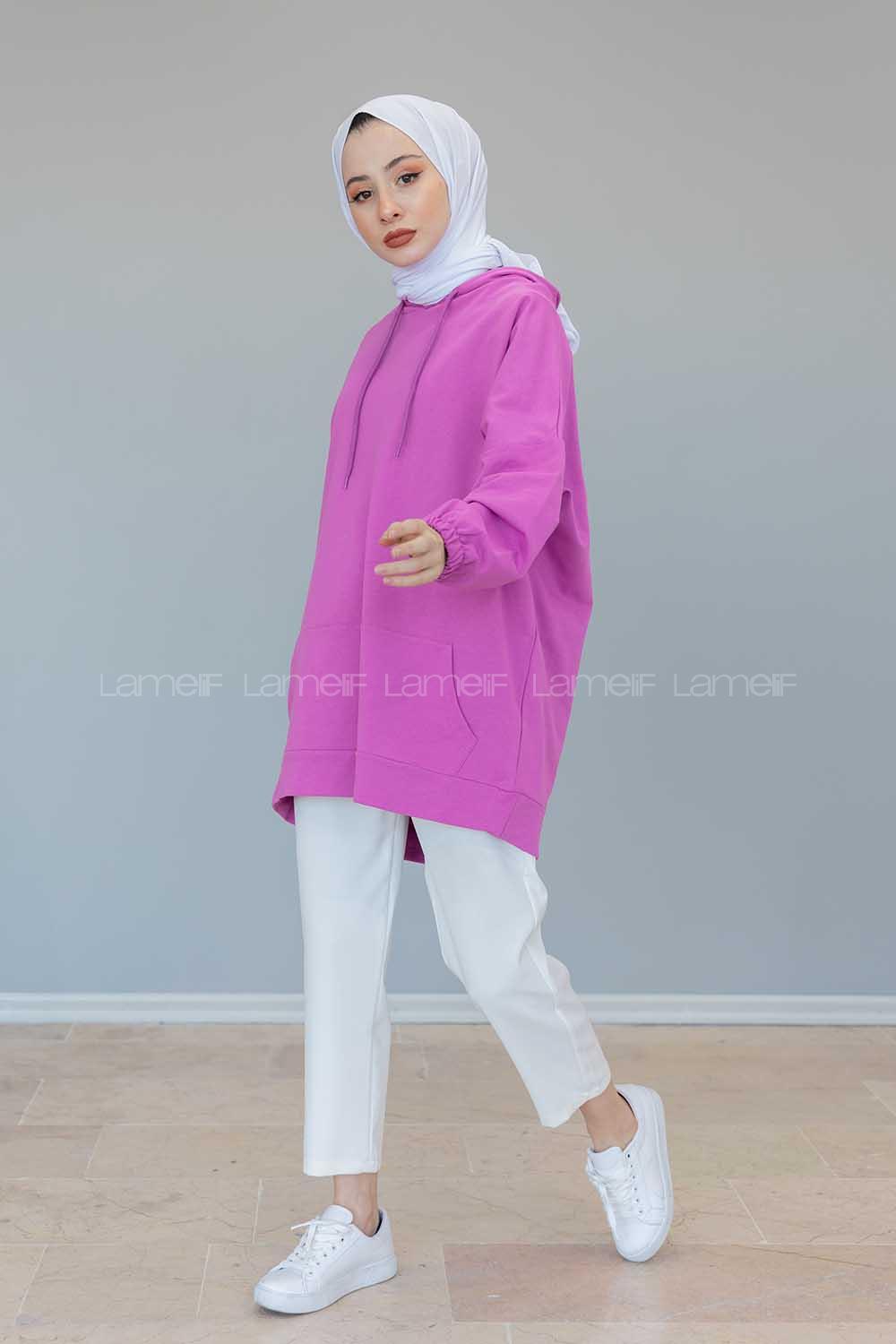 Modalamelif Kapşonlu Kanguru Cep Sweat Fuşya