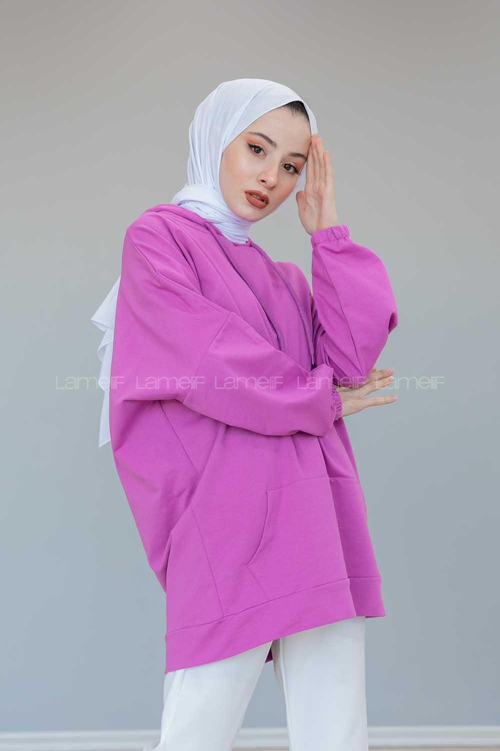 Modalamelif Kapşonlu Kanguru Cep Sweat Fuşya