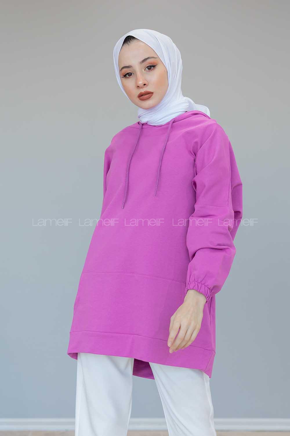 Modalamelif Kapşonlu Kanguru Cep Sweat Fuşya