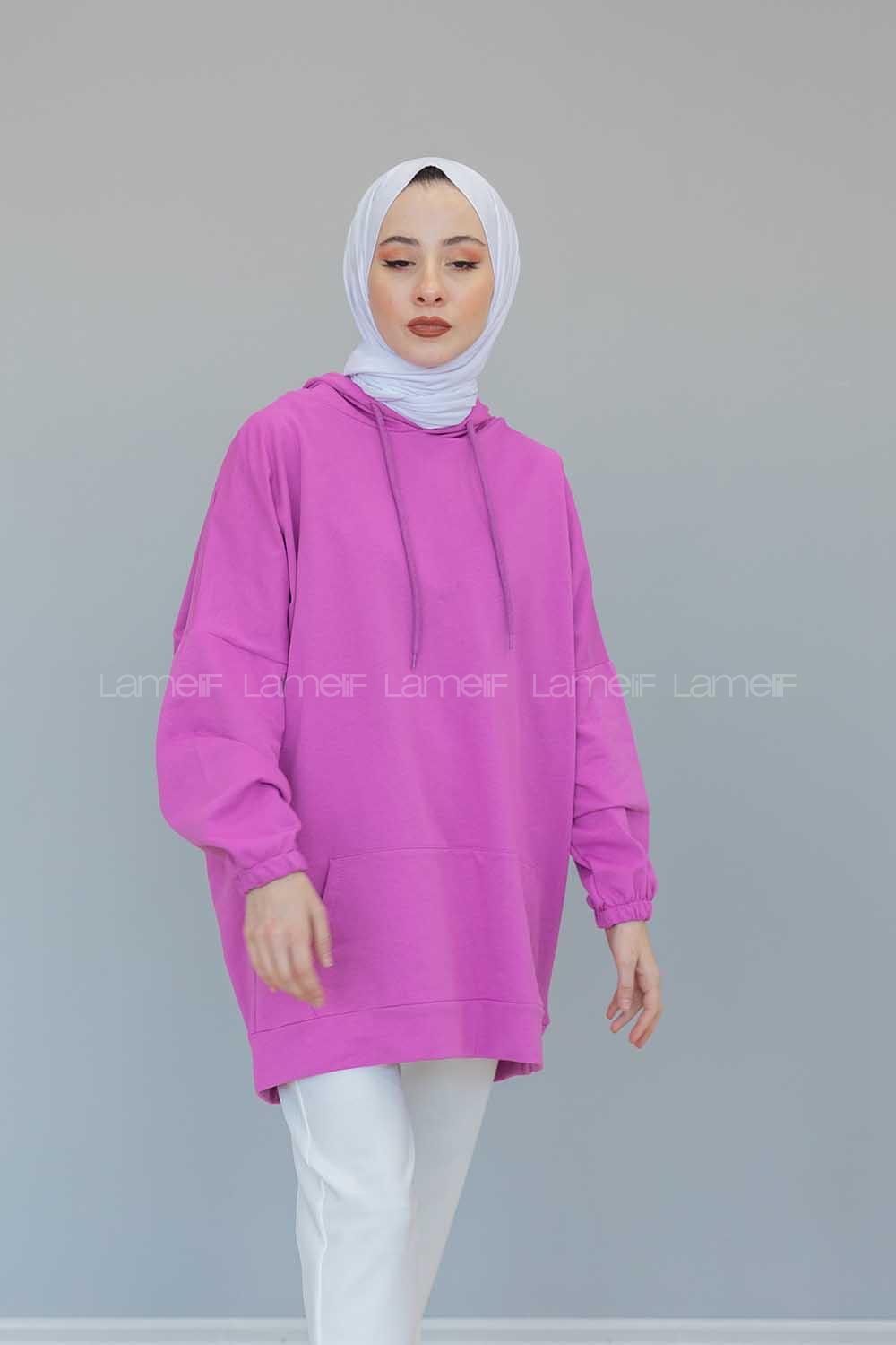 Modalamelif Kapşonlu Kanguru Cep Sweat Fuşya