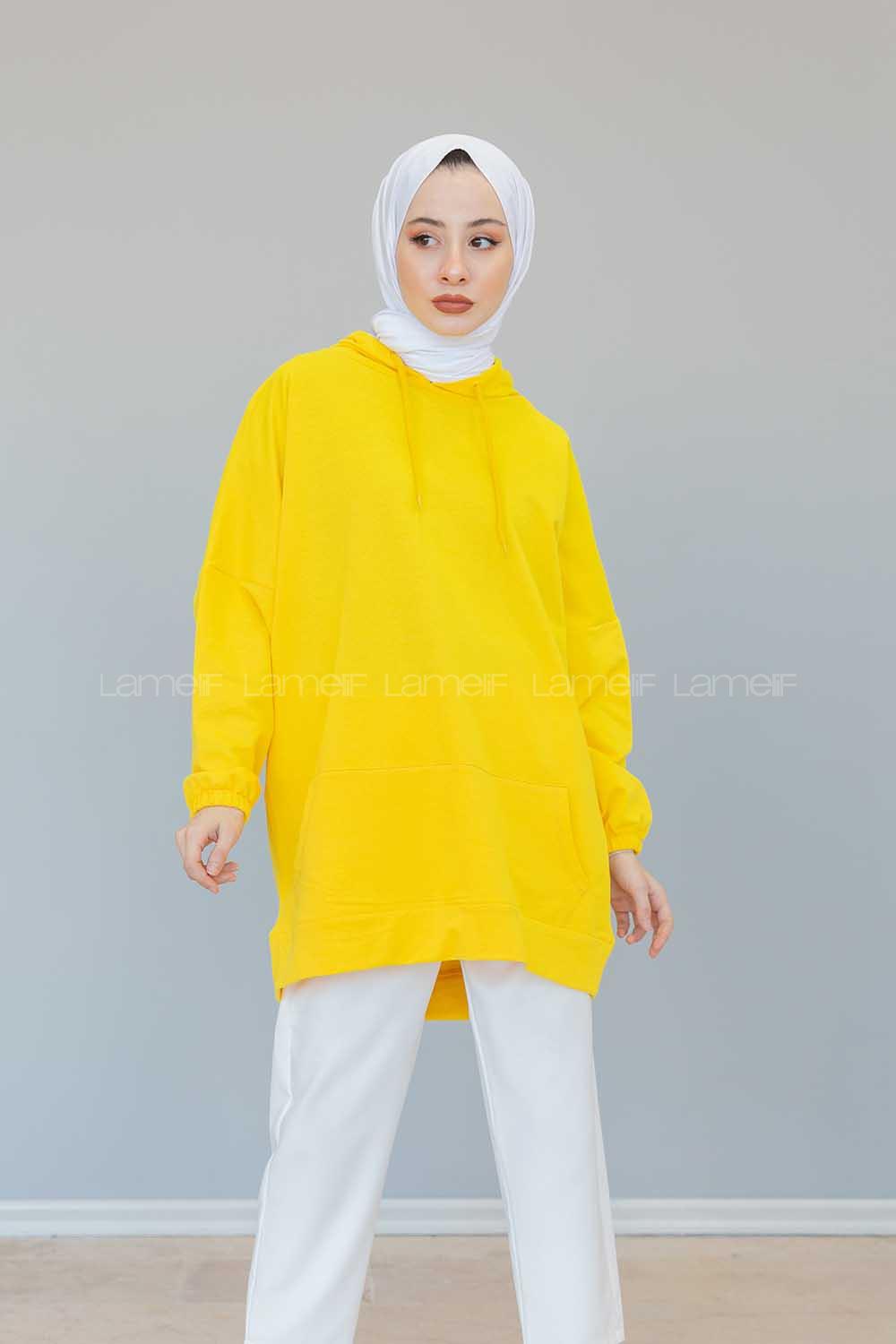Modalamelif Kapşonlu Kanguru Cep Sweat Sarı
