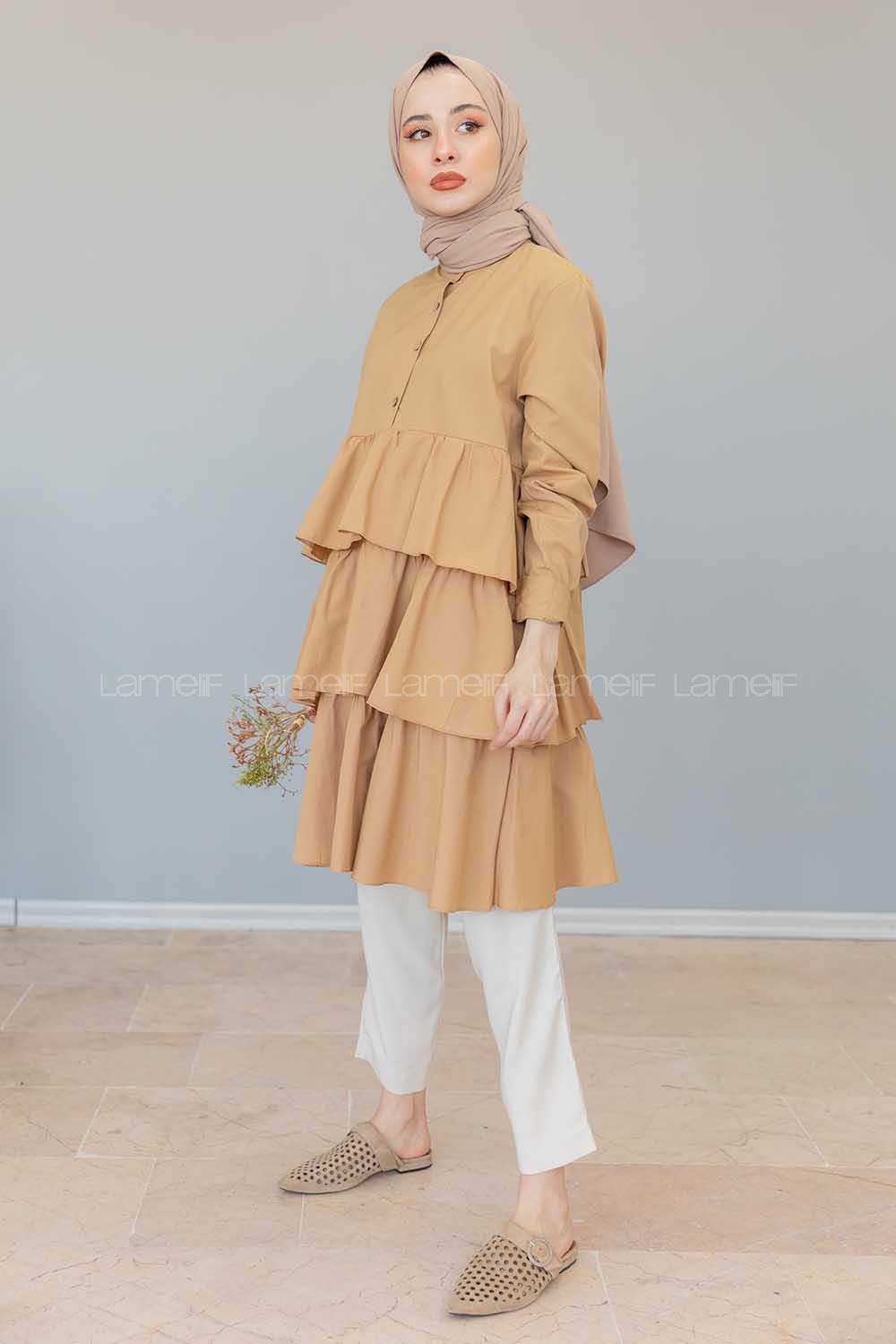 Modalamelif Önü Fırfırlı Tunik Camel