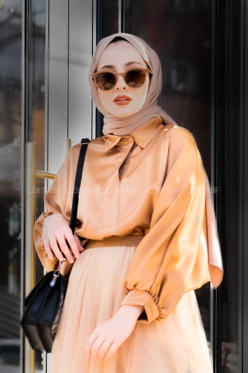 Modalamelif Yarasa Kol Gömlek Yaka Bluz  Somon