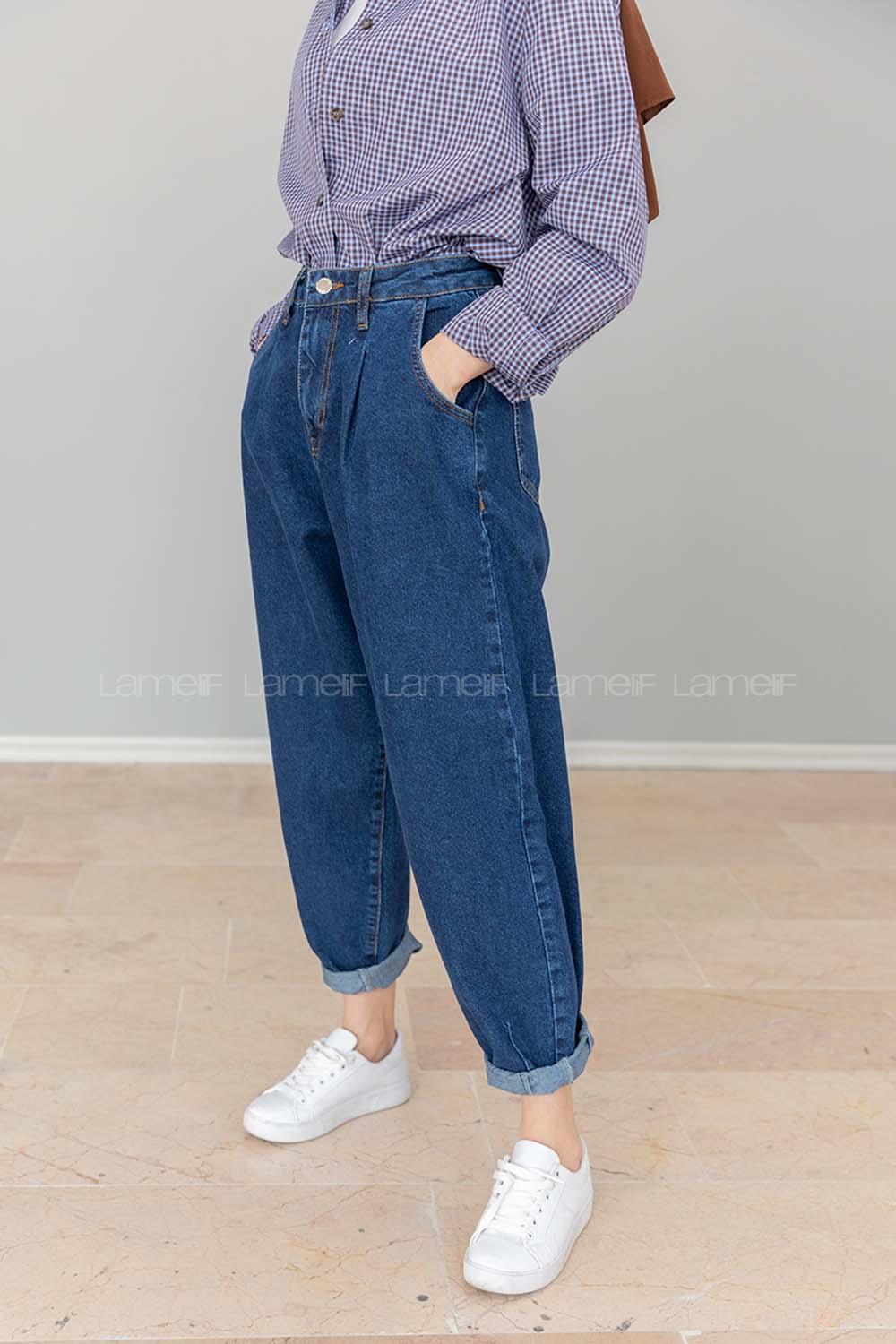 Modalamelif Balon Model Mom Jean Koyu Mavi