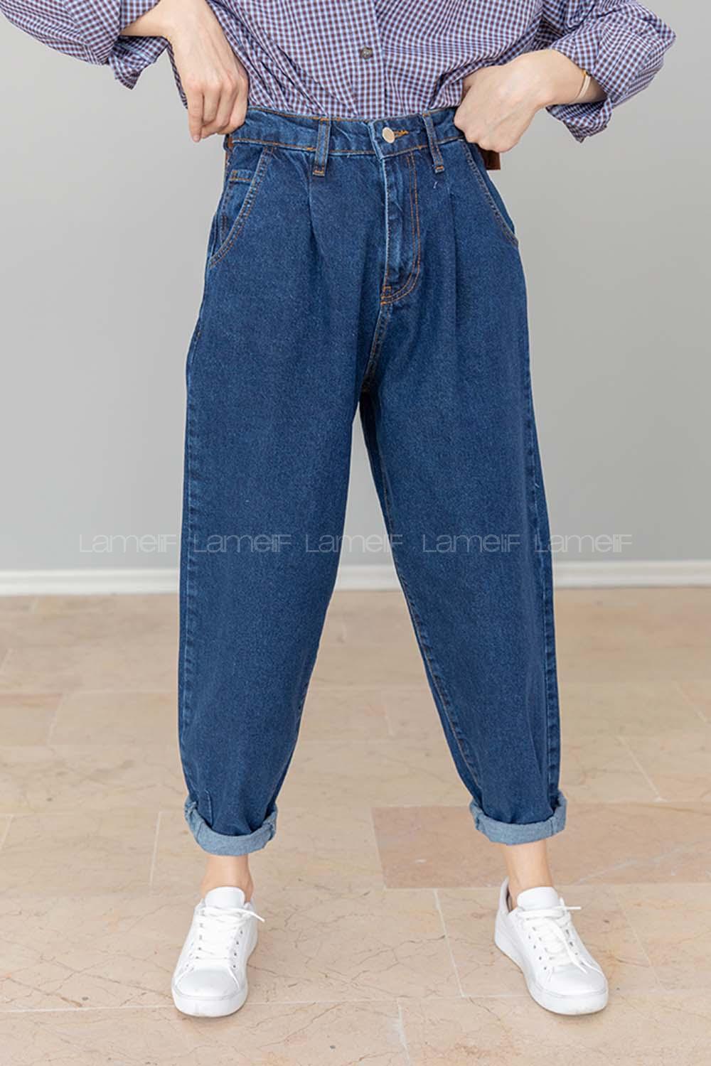 Modalamelif Balon Model Mom Jean Koyu Mavi