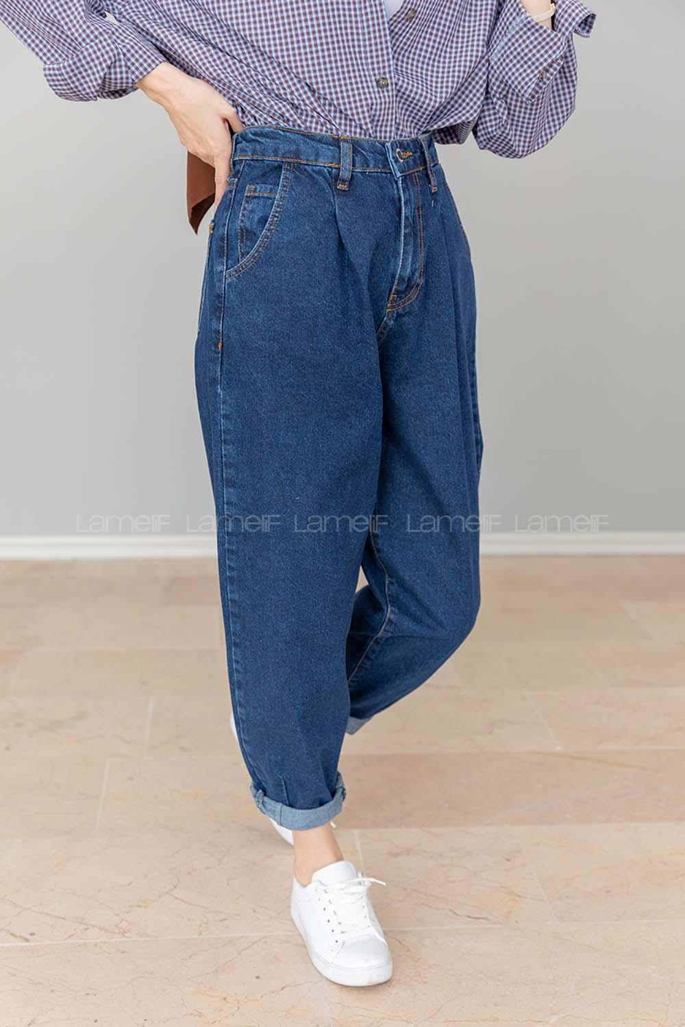 Modalamelif Balon Model Mom Jean Koyu Mavi