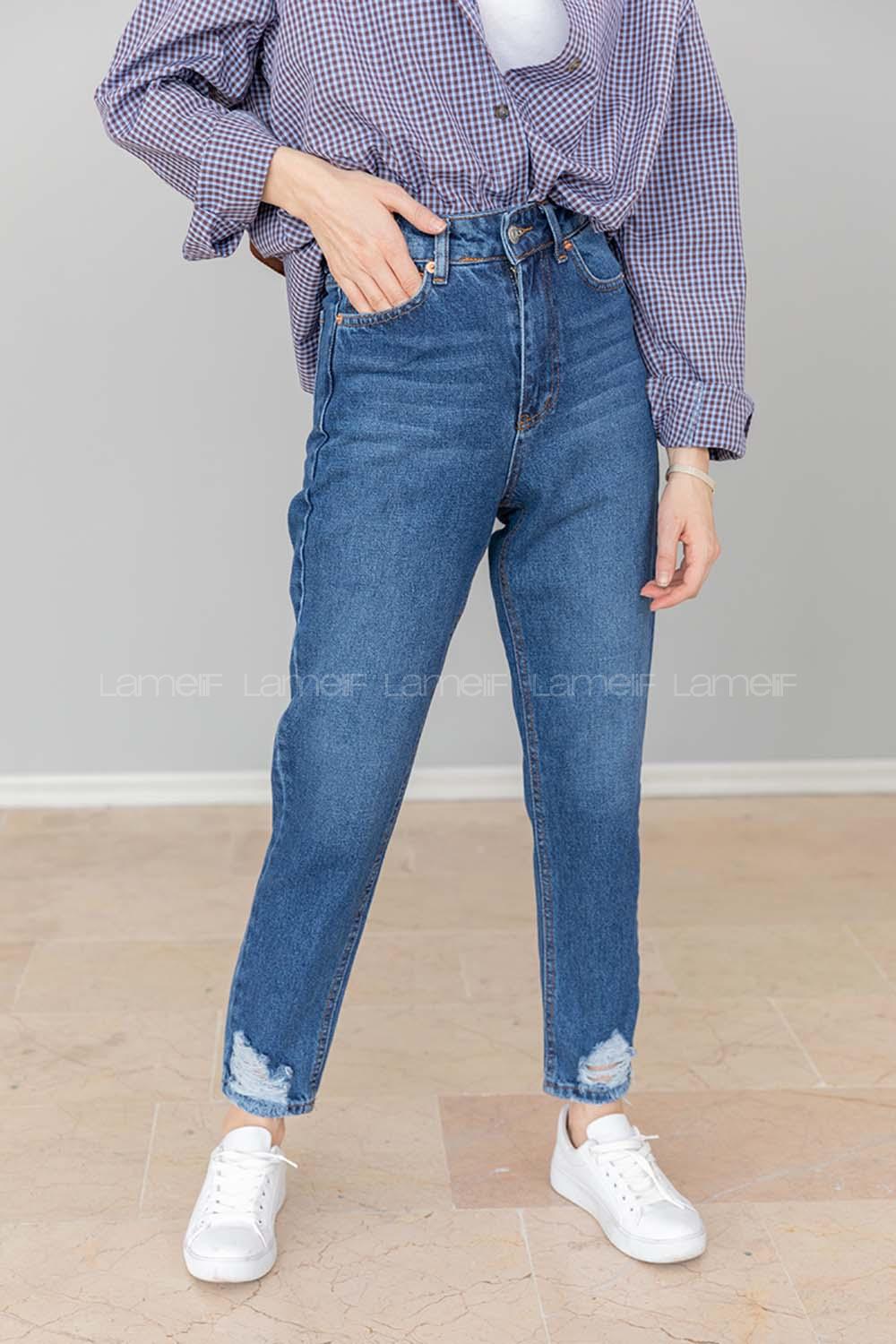 Modalamelif Paça Kesik Mom Jean Mavi