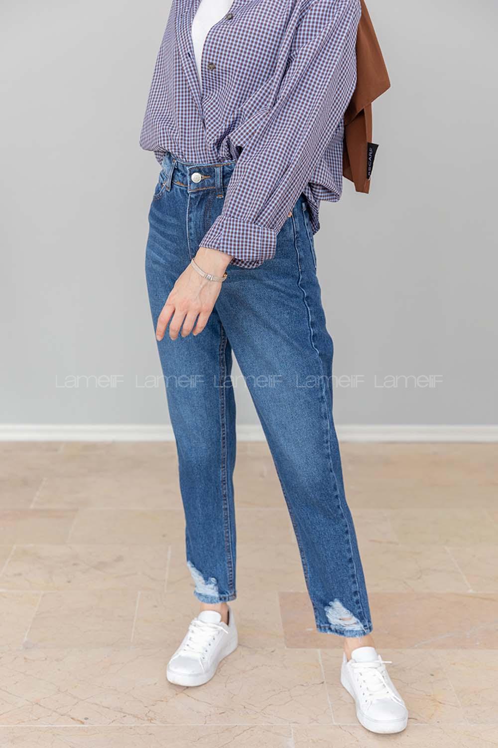 Modalamelif Paça Kesik Mom Jean Mavi