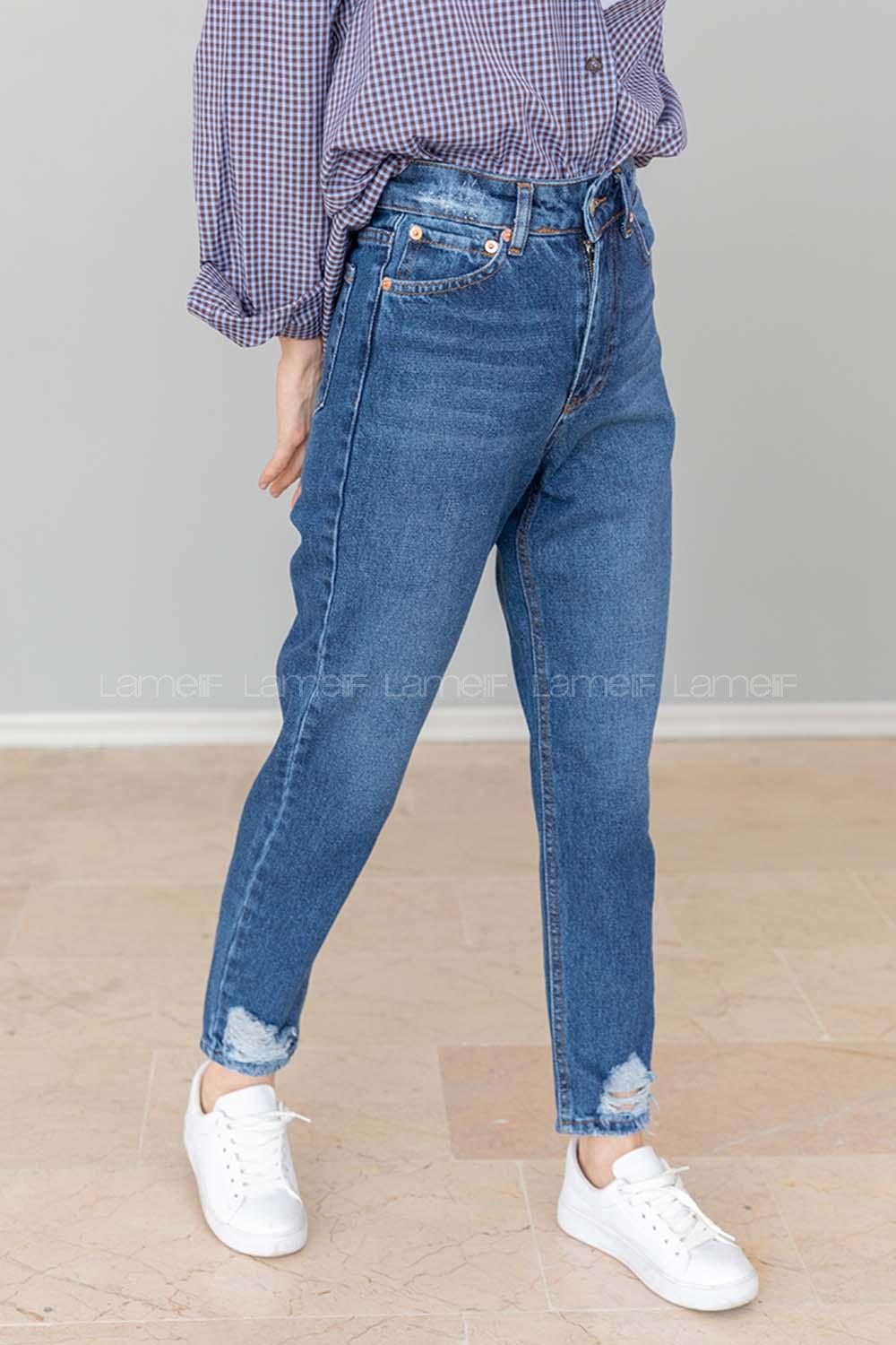 Modalamelif Paça Kesik Mom Jean Mavi