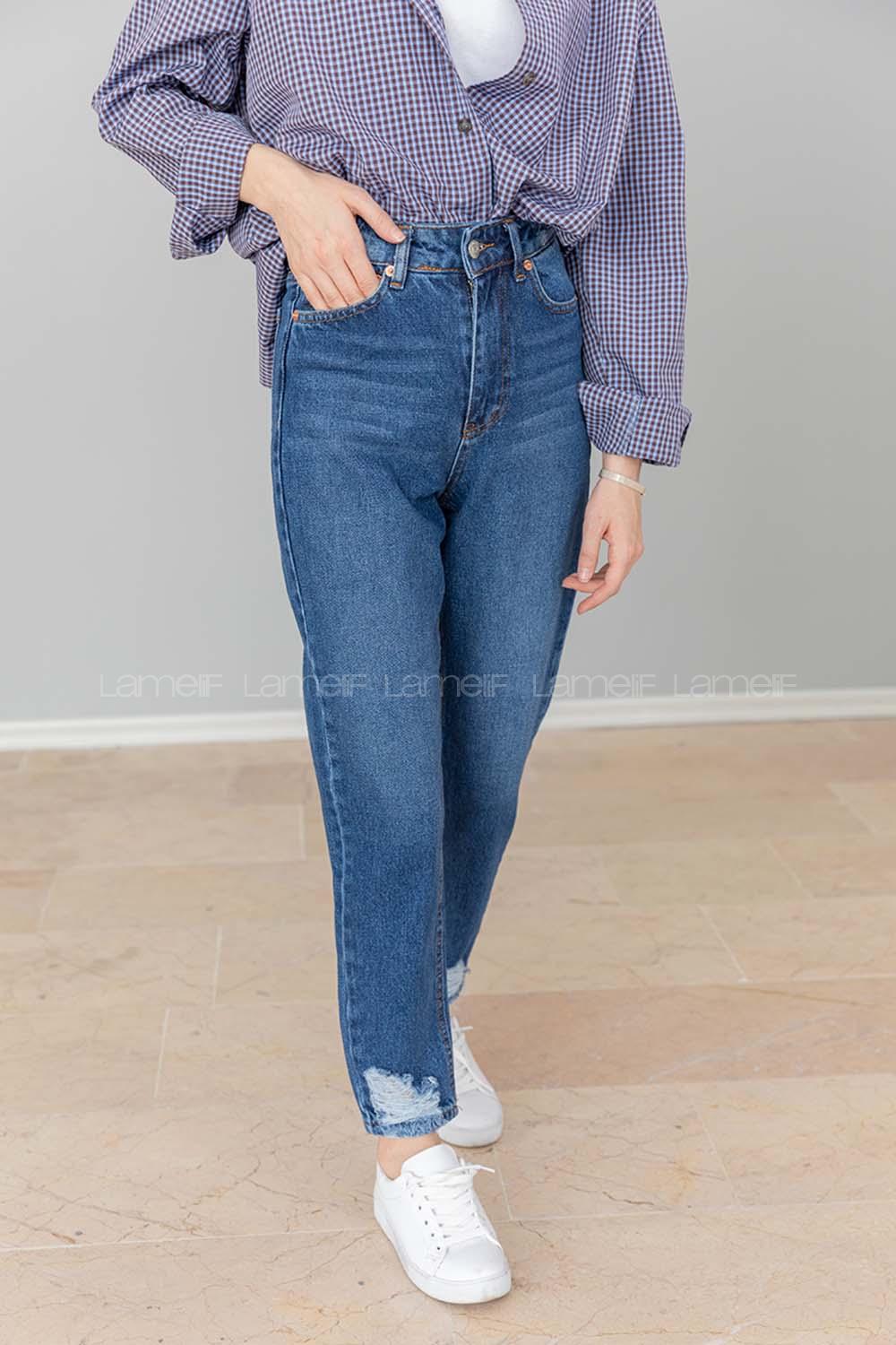 Modalamelif Paça Kesik Mom Jean Mavi