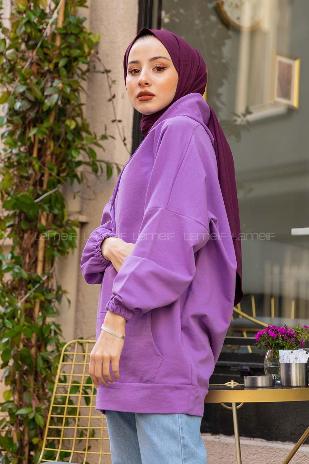 Modalamelif Kapşonlu Kanguru Cep Sweat Mor