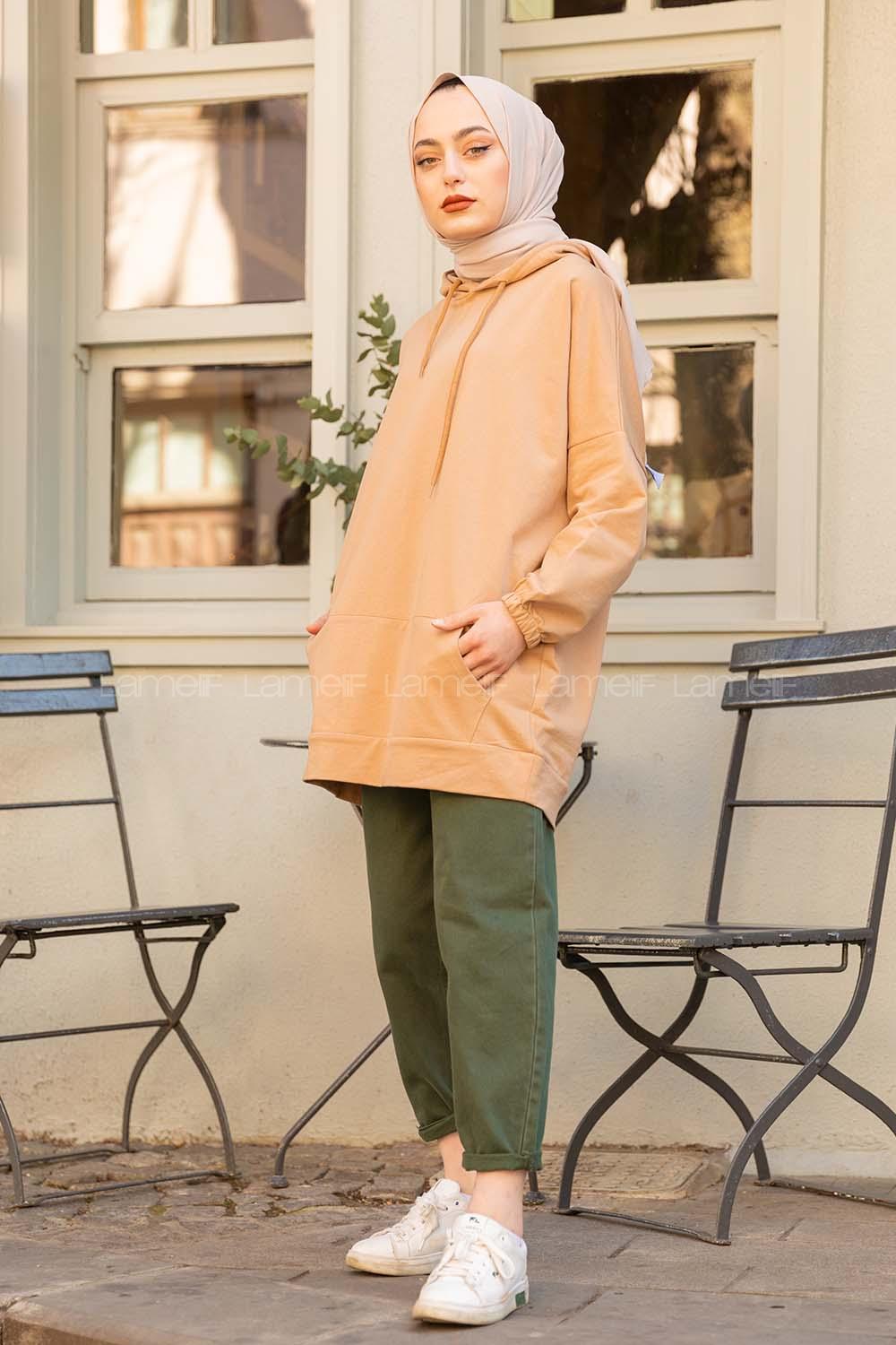 Modalamelif Kapşonlu Kanguru Cep Sweat Sütlü Kahve