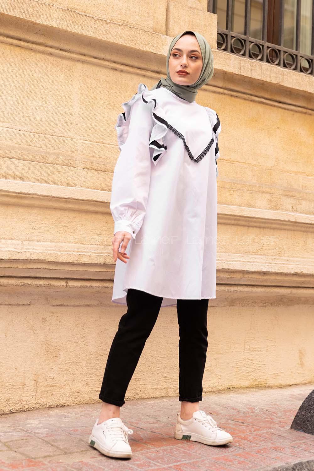 Modalamelif Önü Dantel Detaylı Beyaz