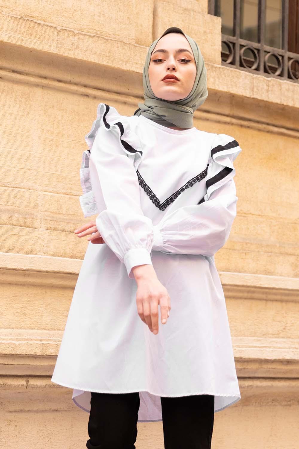 Modalamelif Önü Dantel Detaylı Beyaz